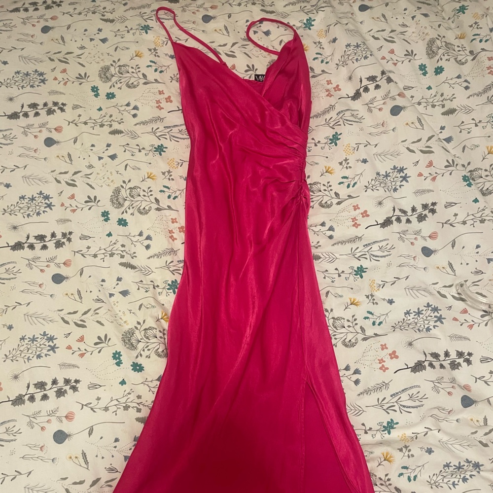 Pink midi dress from Zara, size xs with adjustable straps.